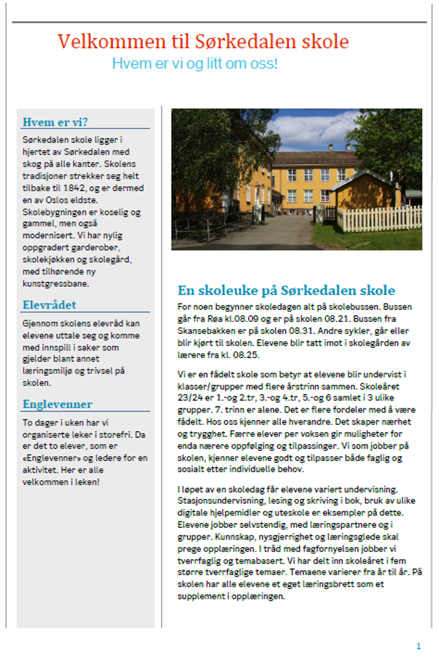 Bilde av tekst- en skoleuke på Sørkedalen skole