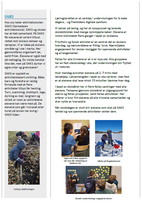 Bilde av tekst- en skoleuke på Sørkedalen skole
