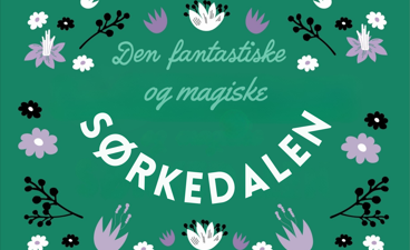 En grønn bakgrunn med hvite og lilla blomster og ord
